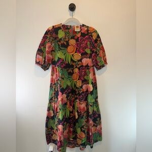 FARM Rio Black Floral Maxi Dress with Pink & Green Botanical Print